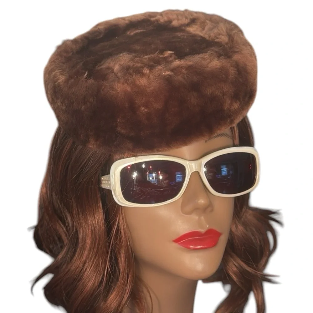 Vintage Mouton Shearling Fur Pill Box Hat - Picture 6 of 15